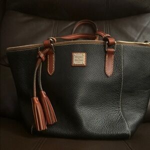 Dooney & Bourke Black and Brown Pebbled Leather Tote